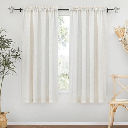 RYB HOME Thick Linen Curtains 84 inch Length for Dining Room Doorway, Machine Washable Light Filtering Soft Textured Wrinkle Resistance Boho Farmhouse, W 42 x L 84 inches, Linen, 2 Panels