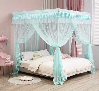 Mengersi Canopy Bed Curtains Full Size,Bed Canopy Royal Luxurious Cozy Drape Netting - Cute Princess Bedroom Decoration Accessories (Sky Blue)