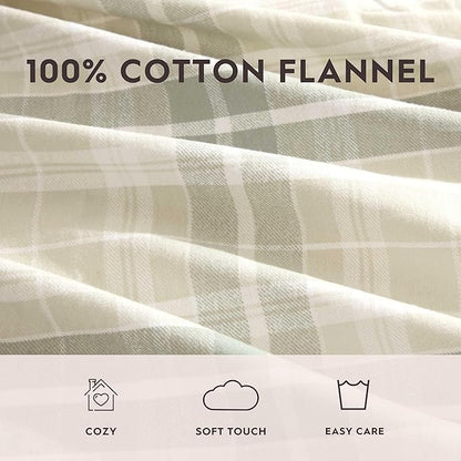 Laura Ashley - Flannel Sheets Queen Size, Anti-Pilling & Wrinkle Resistant Cotton, Touchably Soft for All-Season Comfort - Bed Sheets with Matching Pillowcases & Fitted Sheet (Mulholland Plaid Green)
