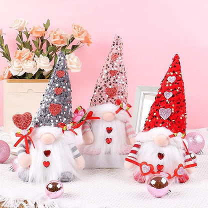 Light Up Gnome Valentine's Day Decorations Indoor Home Decor 11" Lighted Valentines Gnomes Decor Plush Scandinavian Tomte Elf Holiday Gnomes Ornaments Valentines Day Gifts for Her (Grey)