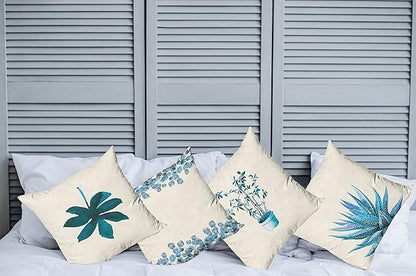 Ambesonne Botanical Throw Pillow Cushion Case Pack of 4, Minimalist Watercolor Painting Leaves Agave Branches Plant in a Pot, Modern Accent Double-Sided Digital Printing, 24", Teal Sea Blue and White