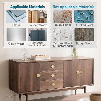Self Adhesive Drawer Knobs, 8 Pack Self Stick Door Pull Handles, Zinc Alloy No Drilling Cabinet Knobs for Drawer, Closet, Window, Dresser, Sliding Barn/Glass Shower/Balcony Door (8, Gold)