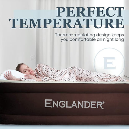 Englander California King Air Mattress with Built in Pump Raised - Double High- Luxury Size Camping Mattress - Blow Up Floor Bed for Home - Microfiber, Waterproof Airbed with Patch Kit
