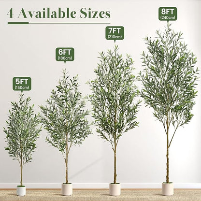 Alupssuc 5FT Artificial Olive Trees, Faux Silk Plant with Lively Artificial Trunk and Lifelike Fruits, Indoor Fake Potted Tree with White Planter for Modern Home Office Living Room Decor