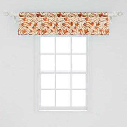 Ambesonne Fall Window Valance Pack of 2, Autumnal Theme with Swirly Intricate Shapes and Flying Leaves Print, Rod Pocket Curtain Valances for Kitchen Bedroom, 54" X 12", Ginger Marigold and Beige