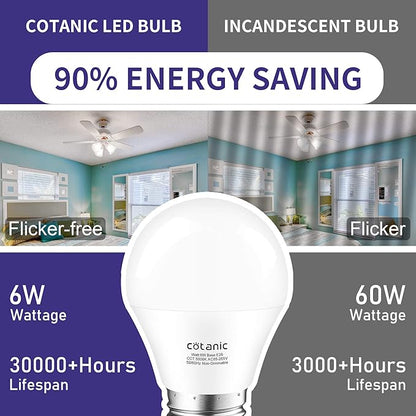 Cotanic Ceiling Fan Light Bulb 5000K Daylight A15 LED Bulb,E26 Medium Base Chandelier Light Bulb, 6W 60W Equivalent,600lm,Non-Dimmable,6 Pack