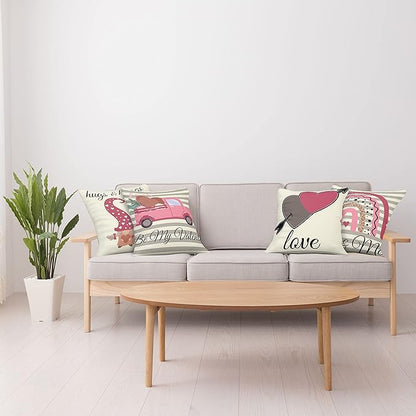 Ambesonne Romantic Throw Pillow Cushion Case Pack of 4, Love Hearts Arrow You and Me Be My Valentine Hugs Kisses Lettering Print, Modern Accent Double-Sided Digital Printing, 18", Ivory Taupe and Pink