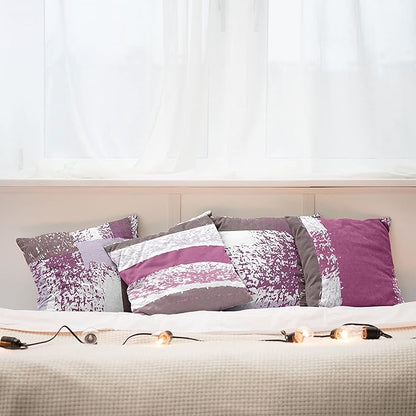 Ambesonne Grunge Throw Pillow Cushion Case Pack of 4, Abstract Design Simplistic Minimal Stripes Brushstrokes Contemporary, Modern Accent Double-Sided Digital Printing, 24", Grey Pink and Dark Mauve