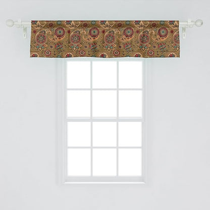 Ambesonne Paisley Window Valance Pack of 2, Vintage Inspired Multicolored Leaf Flower Motif in Earth Tones Print, Rod Pocket Curtain Valances for Kitchen Bedroom, 42" X 12", Army Green
