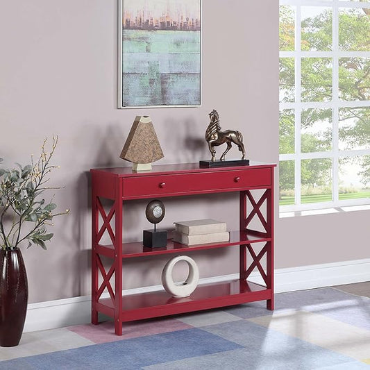 Convenience Concepts Oxford 1 Drawer Console Table with Shelves, Cranberry Red