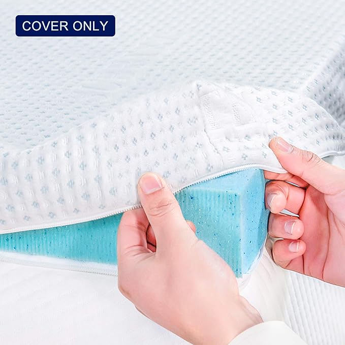 Subrtex 2 Inch Mattress Topper Cover (Only Cover) Mattress Topper Protector Bedding Rayon Made from Bamboo Removable Mattress Encasement with Zippers, Full