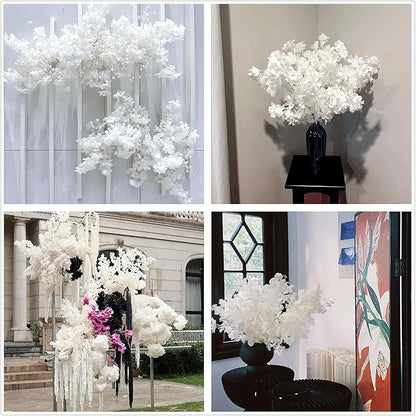 10Pcs in Bulk Artificial White Cherry Full Blossom Branches 35 Inch for Tall Floor Vase Wedding Home Decoration Fake Silk Flowers for Table Centerpiece Garden Party Indoor Outdoor (White - 10Pack)