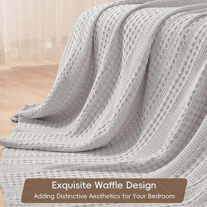 PHF 100% Cotton Waffle Weave Blanket King Size for Bed, Soft Lightweight & Breathable, All-Season Comfort, Luxury Aesthetic Woven Bedding for Home Decor, 108"x90", Light Grey