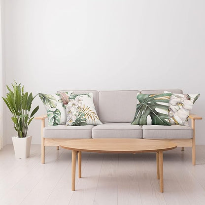Ambesonne Vintage Tropical Throw Pillow Cushion Case Pack of 4, Retro Botanical Summer Vibes Monstera Leaf Orchid Flowers, Modern Accent Double-Sided Digital Printing, 16", Laurel Green Ginger Blush