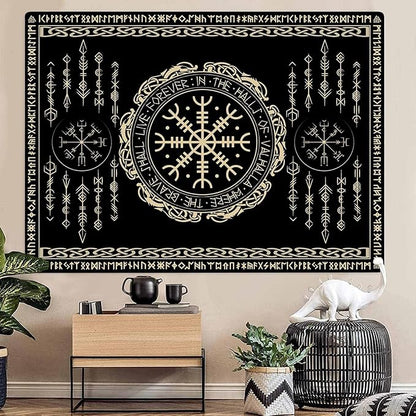 OSUNBD Nordic Vikings Tapestry Large 106x70inches Soft Flannel Vegvsir Symbol Amulet Celtic Rune Scandinavian Aesthetic Mythology Tapestry Wall Hanging for Bedroom Living Room Decor