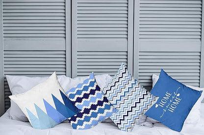 Ambesonne Modern Throw Pillow Cushion Case Pack of 4, Geometric Style Pattern of Triangles Zigzags Love Home Phrase Print, Modern Accent Double-Sided Digital Printing, 20", Azure Blue Indigo and White