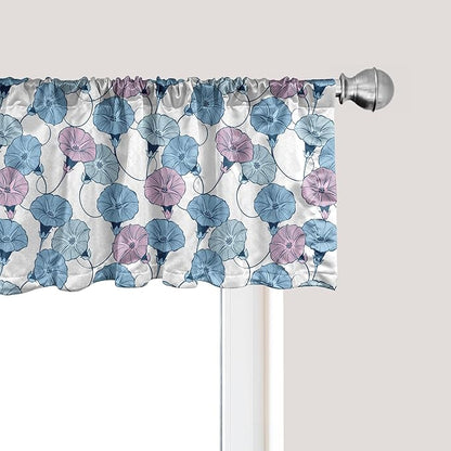 Ambesonne Flower Window Valance, Delicate Pastel Spring Trill Bindweeds, Curtain Valance for Kitchen Bedroom Decor with Rod Pocket, 42" x 12", Blue Grey Mauve