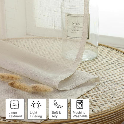 Aiyufeng Faux Linen Sheer Curtains 45 Inch Length 2 Panels, Short Linen Curtains for Kitchen, Small Window Curtains Window Treatment Privacy with Light Filtering for Cafe/Bathroom, Each 30Wx45L Inch