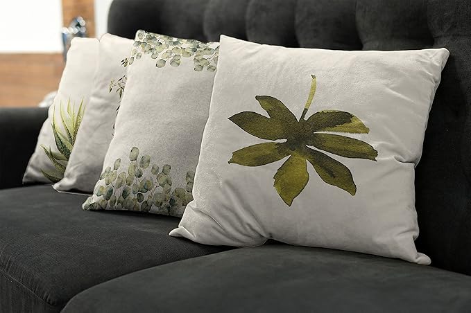Ambesonne Botanical Throw Pillow Cushion Case Pack of 4, Minimalist Watercolor Painting Leaves Agave Branches Plant in a Pot, Modern Accent Double-Sided Digital Printing, 18", Fawn Pale Green White