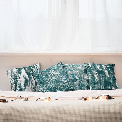 Ambesonne Vintage Throw Pillow Cushion Case Pack of 4, Abstract Grunge Effect Brushstrokes Waving Striping Stains Paisley Drops, Modern Accent Double-Sided Digital Printing, 16", Dark Sea Green Teal