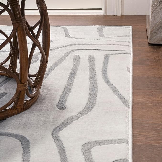 JONATHAN Y Graphic Lines High-Low Indoor Area Rug 8X10 White/Light Gray, Alcina Modern Scandinavian for Living Room, Bedroom, Kitchen, Easy-Cleaning, High Traffic, Pet-Friendly Non-Shedding SND102C-8