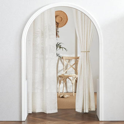 RYB HOME Linen Sheer Curtains 84 inches Long, Semi Sheer Curtains for Living Room Bedroom Privacy Soften Sunlight Drapes for Farmhouse Cafe Dining Room, W 52 x L 84, Linen, 2 Panels