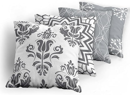 Ambesonne Retro Throw Pillow Cushion Case Pack of 4, Trellis Grid Medieval Floral Damask Mandala Flower Ornament in Modern Grayscale, Modern Accent Double-Sided Digital Printing, 20", Grey and White