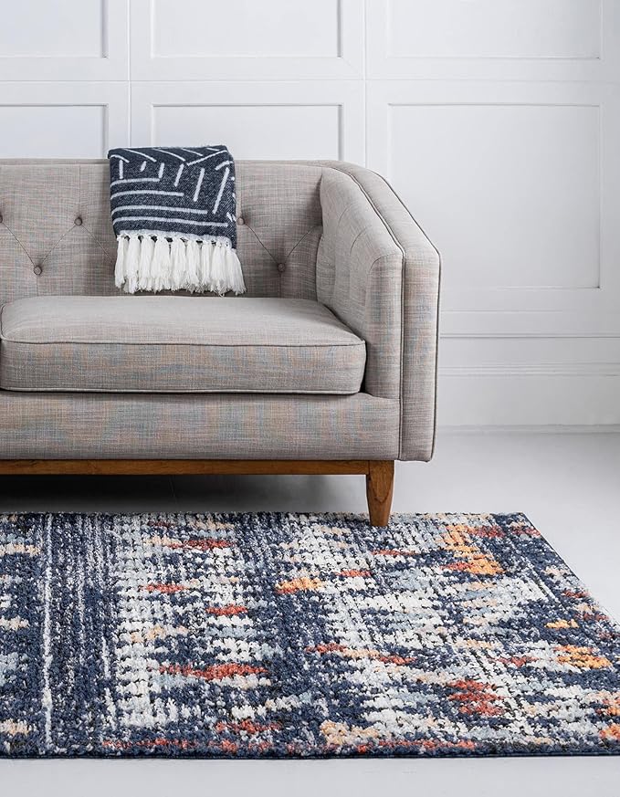 Rugs.com Morocco Collection Rug – 5' x 8' Navy Blue High-Pile Rug Perfect for Living Rooms, Large Dining Rooms, Open Floorplans