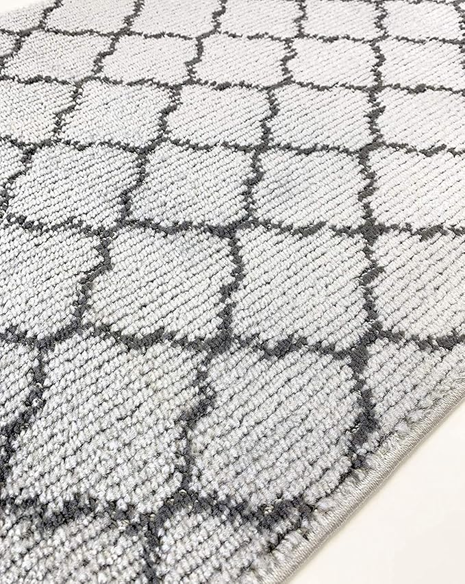 Custom Size Modern Runner Rug Carpet for Hallway Entryway Foyer Kitchen, Slip Resistant Latex Rubber Backed 31 inch Wide X Customized Length, Trellis Grey, 31 inch X 23 feet