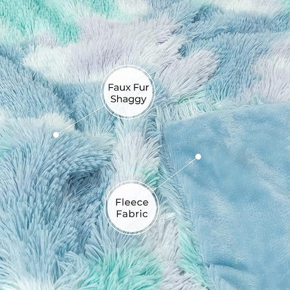 Tuddrom Decorative Extra Soft Faux Fur Blanket Queen Size 80"x90",Solid Reversible Fuzzy Fluffy Plush Fleece Comfy Microfiber Fur Blanket for Couch Sofa Bed,Tie Dye Blue