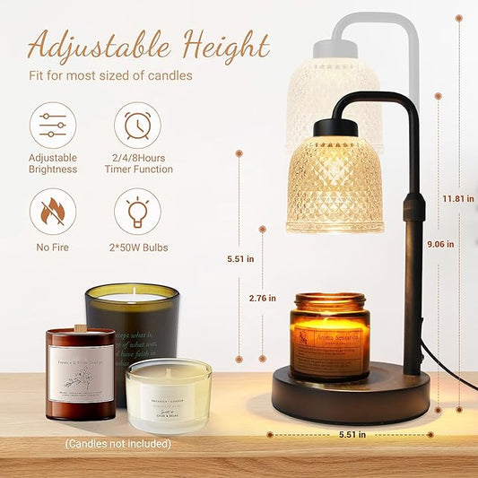AIFEI Candle Warmer Lamp with Timer, Dimmable Adjustable Height Candle Lamp, Birthday Gifts for Women Mom Sister Friends, House Warming Gifts New Home, Candle Lamp Warmer with 2 Bulbs - CoalBlack