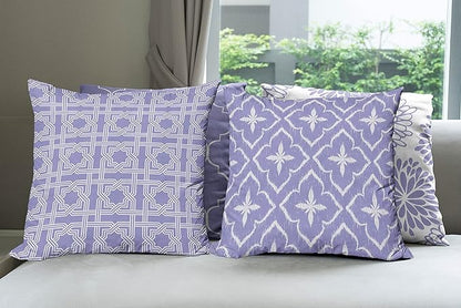 Ambesonne Vintage Throw Pillow Cushion Case Pack of 4, Monochrome Design Grid Trellis Quatrefoil Mesh and Dahlia Flowers Modern Print, Modern Accent Double-Sided Digital Printing, 20", Lavender White