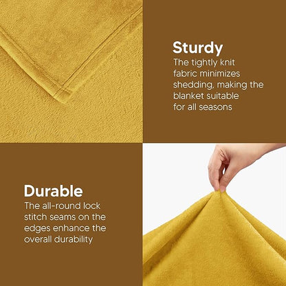 Utopia Bedding Fleece Blanket Queen Size Gold 300GSM Luxury Fuzzy Soft Anti-Static Microfiber Bed Blanket (90x90 Inch)