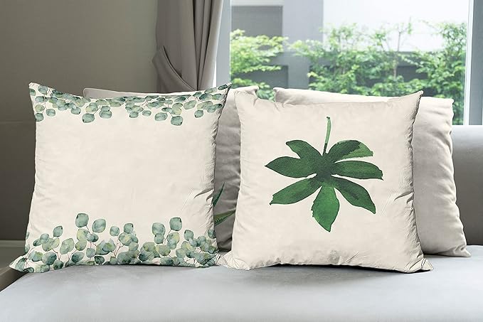 Ambesonne Botanical Throw Pillow Cushion Case Pack of 4, Minimalist Watercolor Painting Leaves Agave Branches Plant in a Pot, Modern Accent Double-Sided Digital Printing, 18", Green White Pale Rust