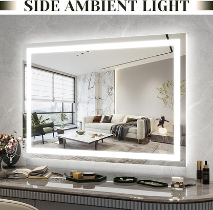 32x 22 Inch Large Lighted Vanity Mirror with Dimmable 3 Modes, LED Makeup Mirror for Bathroom ＆ Dressing Room, Tabletop or Wall-Mounted, White