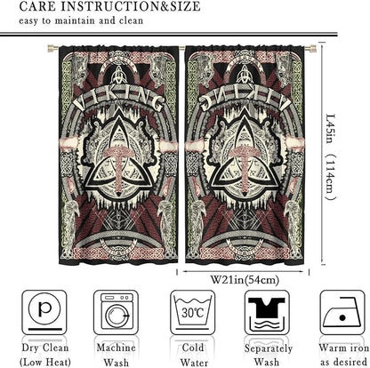 Viking Curtains Nordic Mythology Rune Weapon Antique Viking Pirate Crow Art Pattern Printed Curtains Bedroom Living Room Decoration Blackout Curtains W42 * L45 Inch