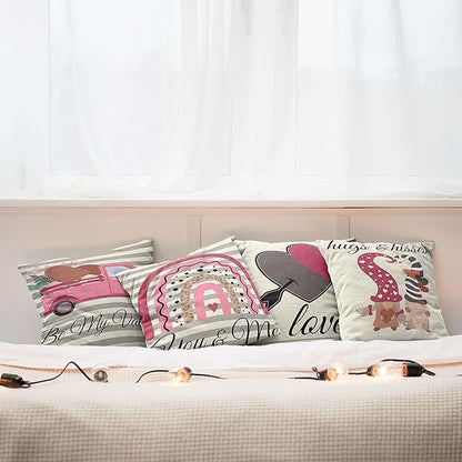 Ambesonne Romantic Throw Pillow Cushion Case Pack of 4, Love Hearts Arrow You and Me Be My Valentine Hugs Kisses Lettering Print, Modern Accent Double-Sided Digital Printing, 16", Ivory Taupe and Pink