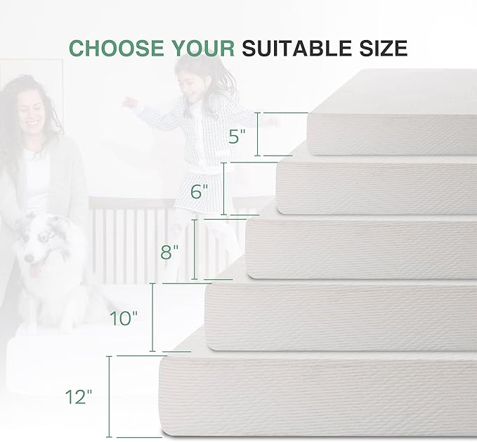 Queen Mattress in a Box, 8 inch Mattresses for Platform Bed Double Size Daybed, Green Tea Memory Foam Medium Firm