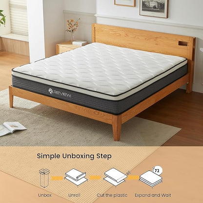 Review Full Mattresses, 12 Inch Full Size Mattress in a Box, Memory Foam Hybrid Mattress with Individual Pocket Spring Coils for Motion Isolation & Silent Sleep, Pressure Relief, Plush Feeling