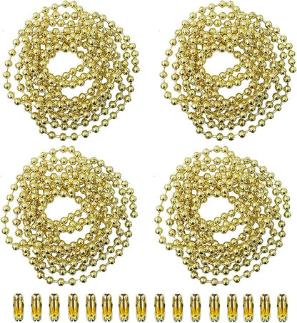 4 Pack Ceiling Fan Pull Chain Extender,Each Chain Length 39-inch(1 Meter) with 16 Connectors,Standard 3 mm Diameter Beaded Ball, Fit for Ceiling Fans and Light Fixtures Factory Pull,Golden