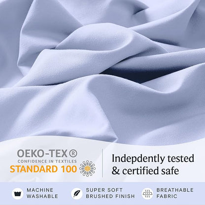 LuxClub 4 PC Sheet Set Bed Sheets Deep Pockets 16" Eco Friendly Wrinkle Free Cooling Machine Washable Hotel Bedding Silky Soft - Sky Blue Queen