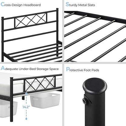 Yaheetech Twin XL Size Metal Platform Bed Frame with Simple Headboard and Footboard, Mattress Foundation for Under Bed Storage, Steel Slat Support, No Box Spring Needed, Easy Assembly, Black