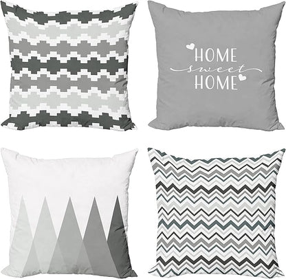 Ambesonne Modern Throw Pillow Cushion Case Pack of 4, Geometric Style Pattern of Triangles Zigzags Love Home Phrase Print, Modern Accent Double-Sided Digital Printing, 20", Pale Grey White and Dimgray