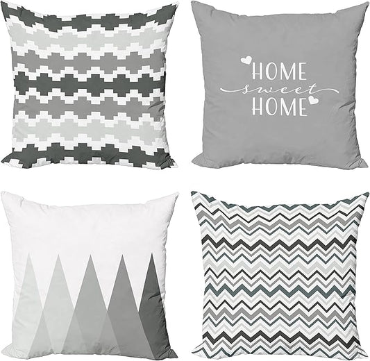 Ambesonne Modern Throw Pillow Cushion Case Pack of 4, Geometric Style Pattern of Triangles Zigzags Love Home Phrase Print, Modern Accent Double-Sided Digital Printing, 20", Pale Grey White and Dimgray