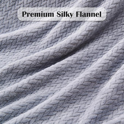 NEWCOSPLAY Super Soft Queen Blanket Grey Premium Silky Flannel Fleece Leaves Pattern Lightweight Bed Blanket All Season Use (Grey, Queen(90"x90"))