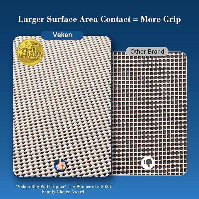 Veken 3x5 Ft Rug Pad Gripper for Hardwood Floors, Non Slip Rug Pads for Area Rugs, Thick Rug Grippers for Tile Floors, Under Carpet Anti Skid Mat, Keep Your Rugs Safe and in Place