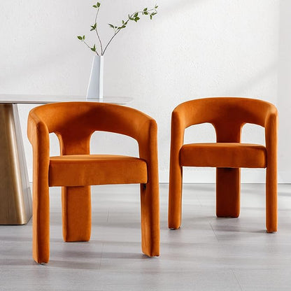 Modern Barrel Dining Chairs Set of 2, Velvet Upholstered Accent Side Chair with Arms Comfy Makeup Vanity Chairs, Dining Living Room Kitchen Chairs, Orange