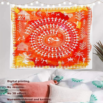 Batmerry Tribal Art Abstract Tapestry, Traditional Ancient Tribal Indian Rural Wall Art Hanging Decoration Polyester Fiber White Ruffled Around For Dorm Room Bedroom Living Room, 30 X 40 Inches