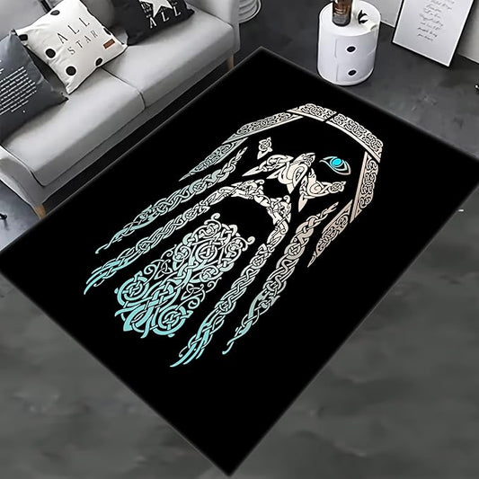 CR Viking Symbol Rug; Odin Area Rug; Scandinavian Rug; 482.5 (63”x83”)=160x210cm