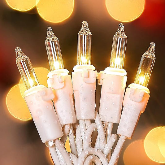 Clear Christmas Lights Set with White Wire,50Count 13Feet Incandescent Bulb Mini String Lights for Indoor Christmas Tree Garland Birthday Wedding Party Festival Decoration, Warm White